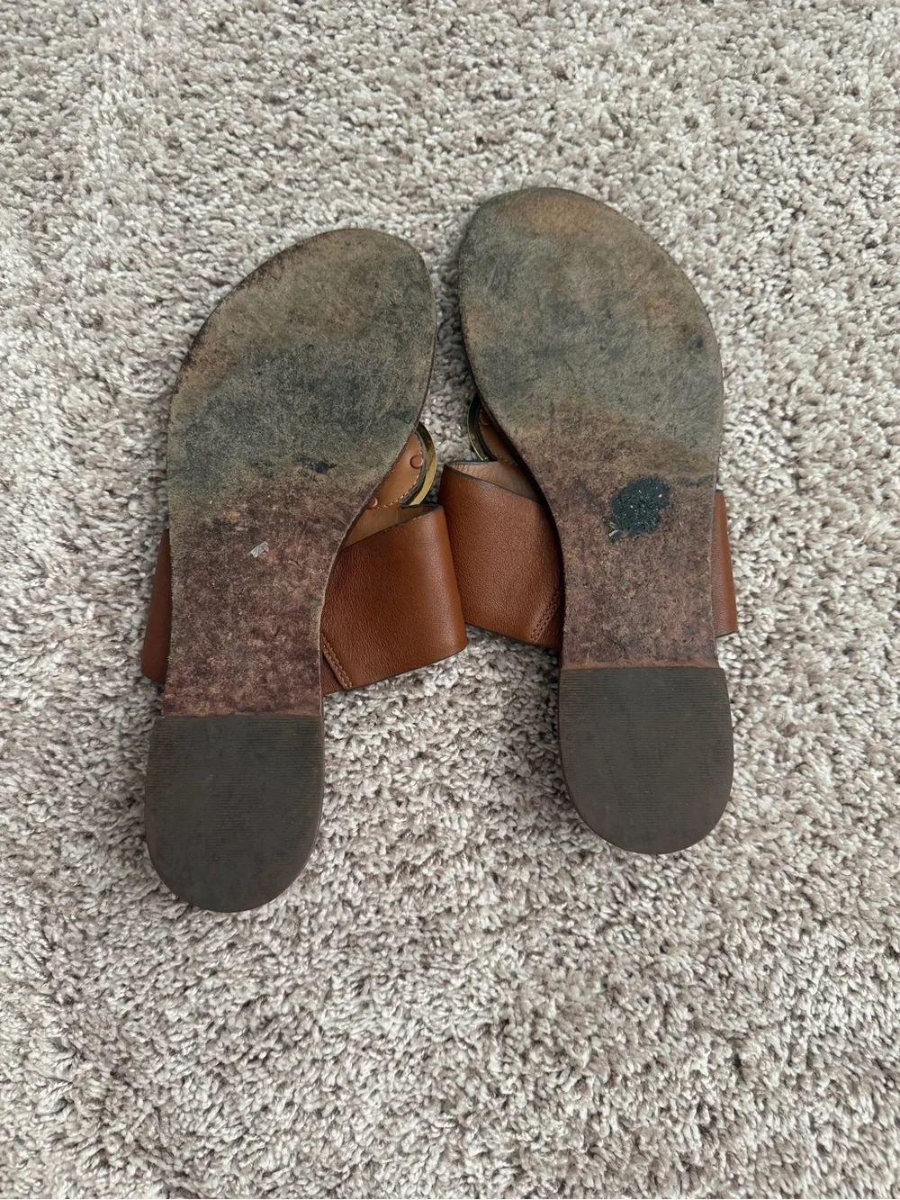 Tory Burch Chestnut Leather Slide with Gold Logo Disc